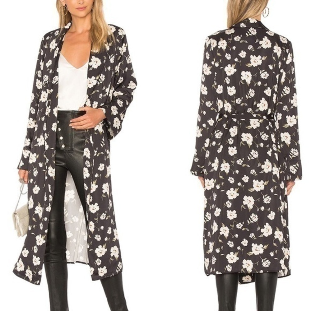 L'Academie Black Romantic Floral Long Sleeve Midi Robe M